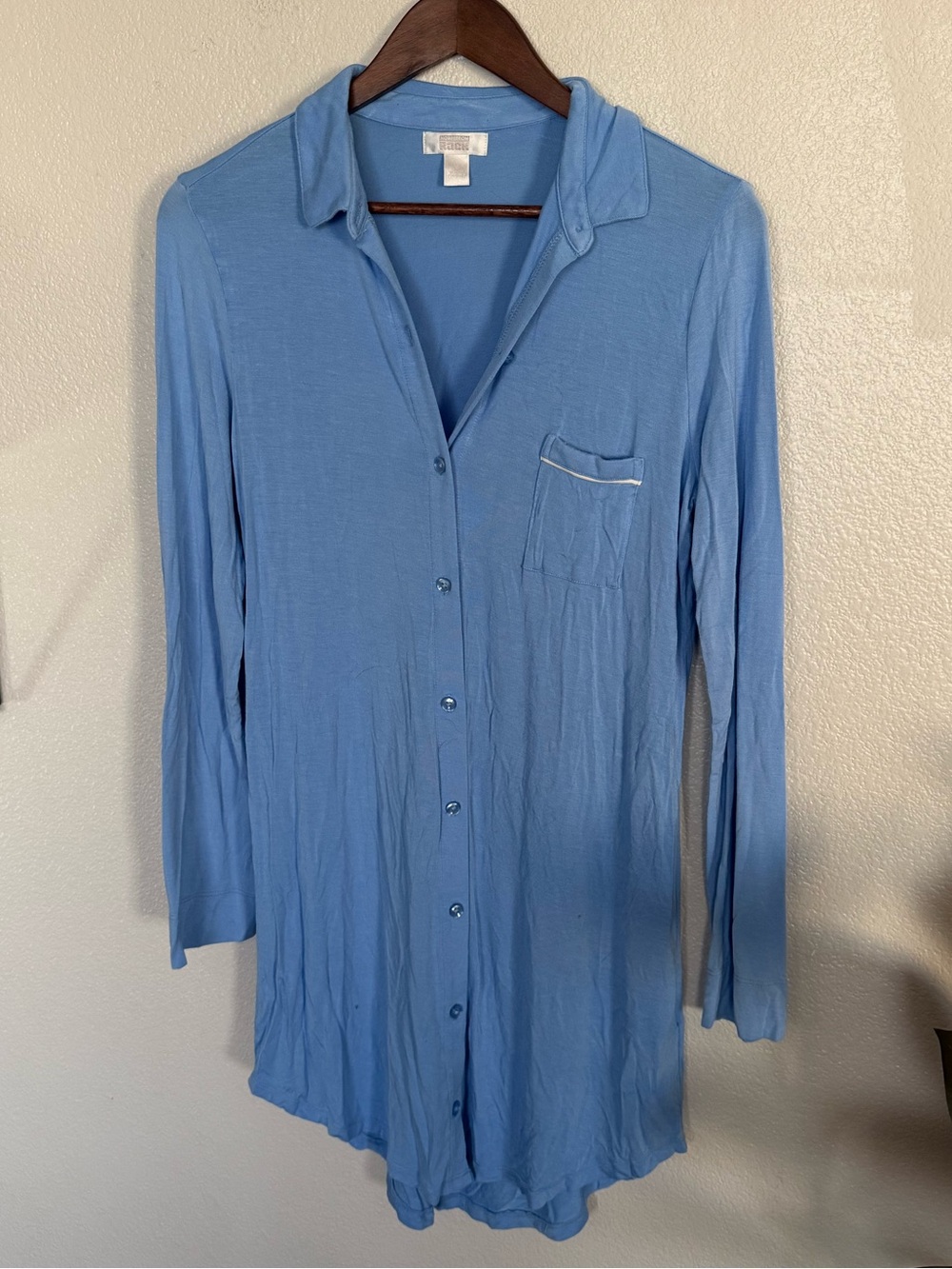 Nordstrom Light Blue Long-Sleeve Button-Front Sleep Shirt